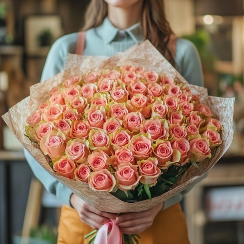 Букет 101 рожева троянда "Ніжність"