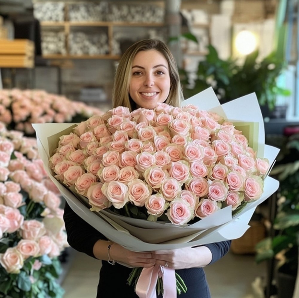 101 рожева троянда "Люсія"