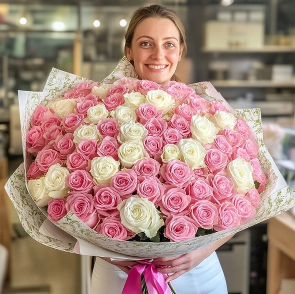 Букет 101 рожева троянда "Джесіка"